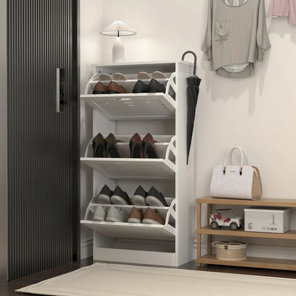 Wooden Shoe Cabinet for Entryway, White Shoe Storage Cabinet with 3 Flip Doors 20.94x9.45x43.11 inch