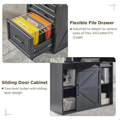 Modern Farmhouse Home Office Desk, Computer Desk with File Cabinet