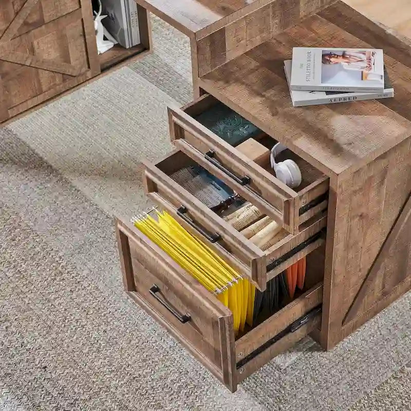 Modern Farmhouse Home Office Desk, Computer Desk with File Cabinet