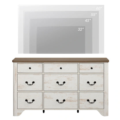WAMPAT 53.5 Wide Farmhouse White Dresser TV Stand with Curved Edge Design and Wide Chests of Drawers