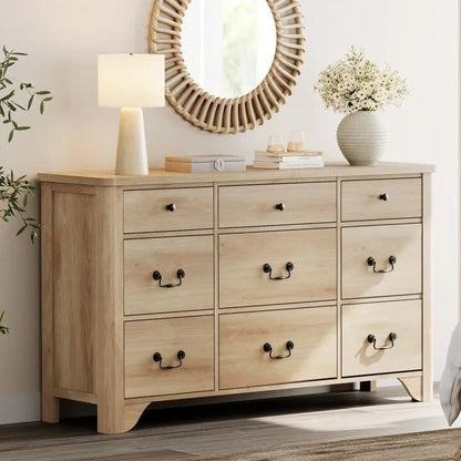 WAMPAT 53.5 Wide Farmhouse White Dresser TV Stand with Curved Edge Design and Wide Chests of Drawers