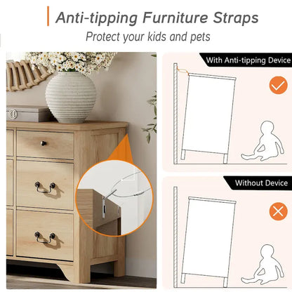 WAMPAT 53.5 Wide Farmhouse White Dresser TV Stand with Curved Edge Design and Wide Chests of Drawers