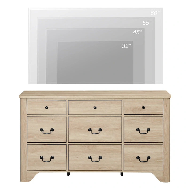 WAMPAT 53.5 Wide Farmhouse White Dresser TV Stand with Curved Edge Design and Wide Chests of Drawers