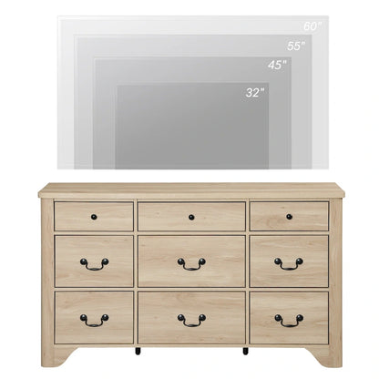 WAMPAT 53.5 Wide Farmhouse White Dresser TV Stand with Curved Edge Design and Wide Chests of Drawers