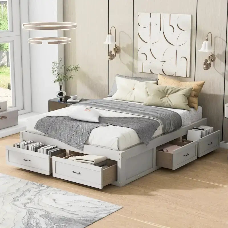 Queen Size Platform Bed with 6 Storage Drawers