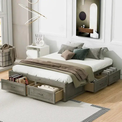 Queen Size Platform Bed with 6 Storage Drawers