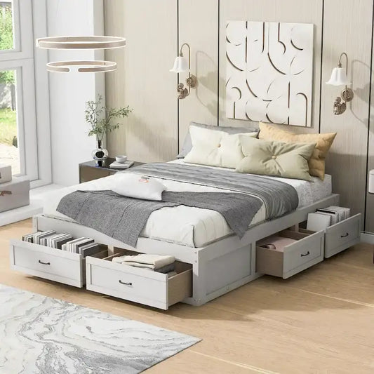 Queen Size Platform Bed with 6 Storage Drawers