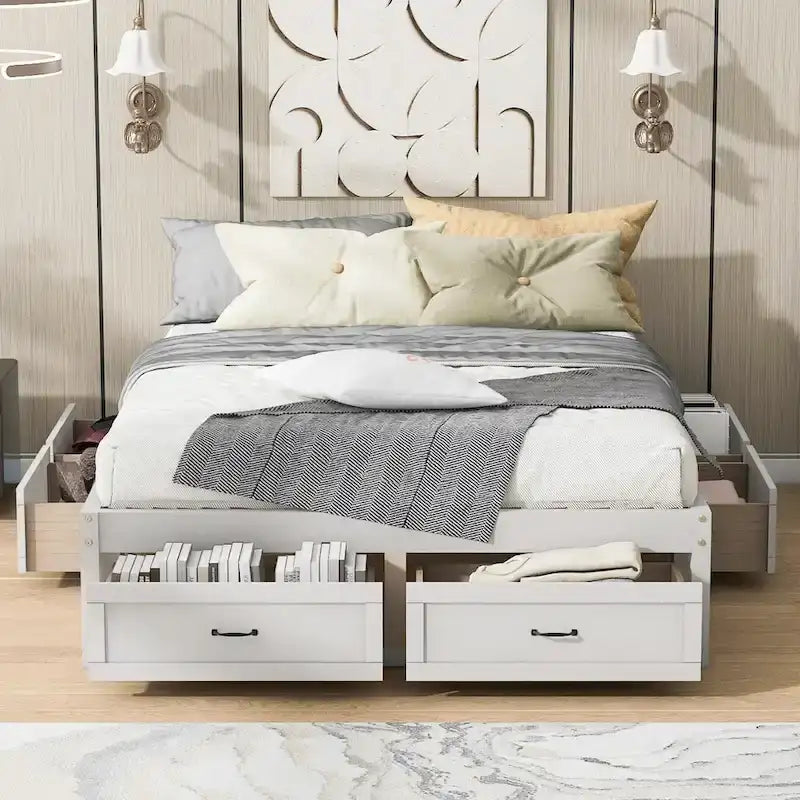 Queen Size Platform Bed with 6 Storage Drawers