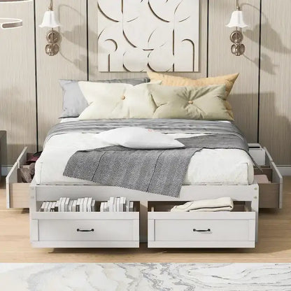 Queen Size Platform Bed with 6 Storage Drawers