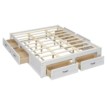 Queen Size Platform Bed with 6 Storage Drawers