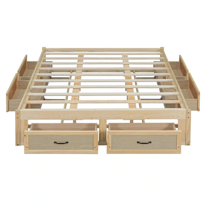 Queen Size Platform Bed with 6 Storage Drawers