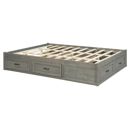 Queen Size Platform Bed with 6 Storage Drawers