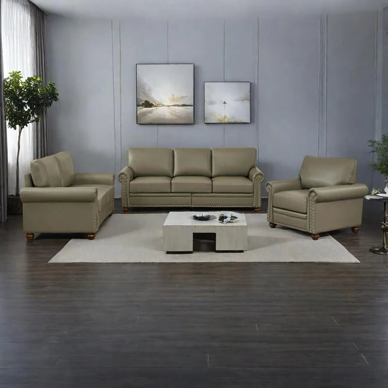 3-pieces Mid-Century Modern Faux Leather Sofa Set with Storage, 1+2+3 Seater