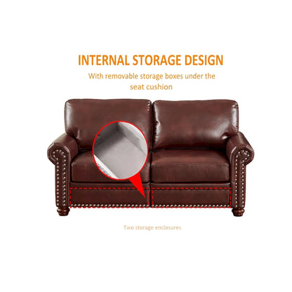 3-pieces Mid-Century Modern Faux Leather Sofa Set with Storage, 1+2+3 Seater