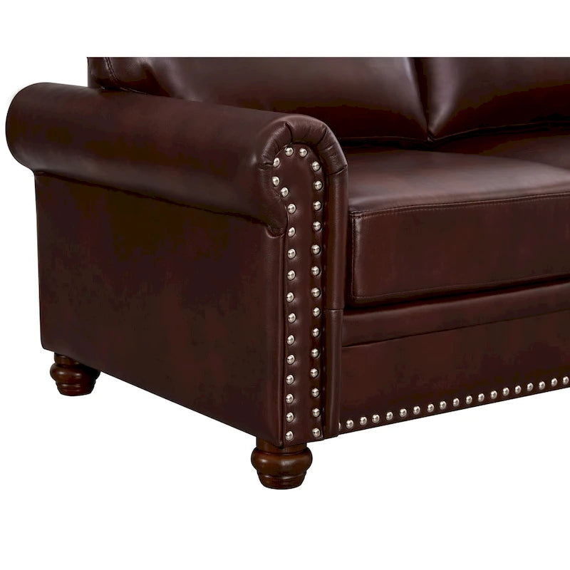 3-pieces Mid-Century Modern Faux Leather Sofa Set with Storage, 1+2+3 Seater