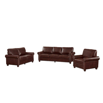 3-pieces Mid-Century Modern Faux Leather Sofa Set with Storage, 1+2+3 Seater
