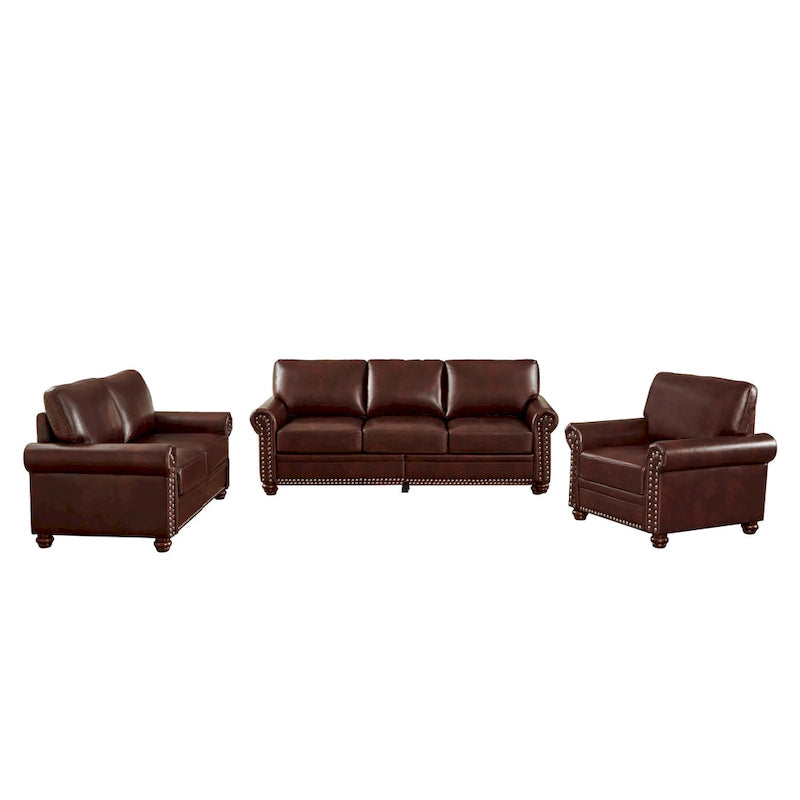3-pieces Mid-Century Modern Faux Leather Sofa Set with Storage, 1+2+3 Seater