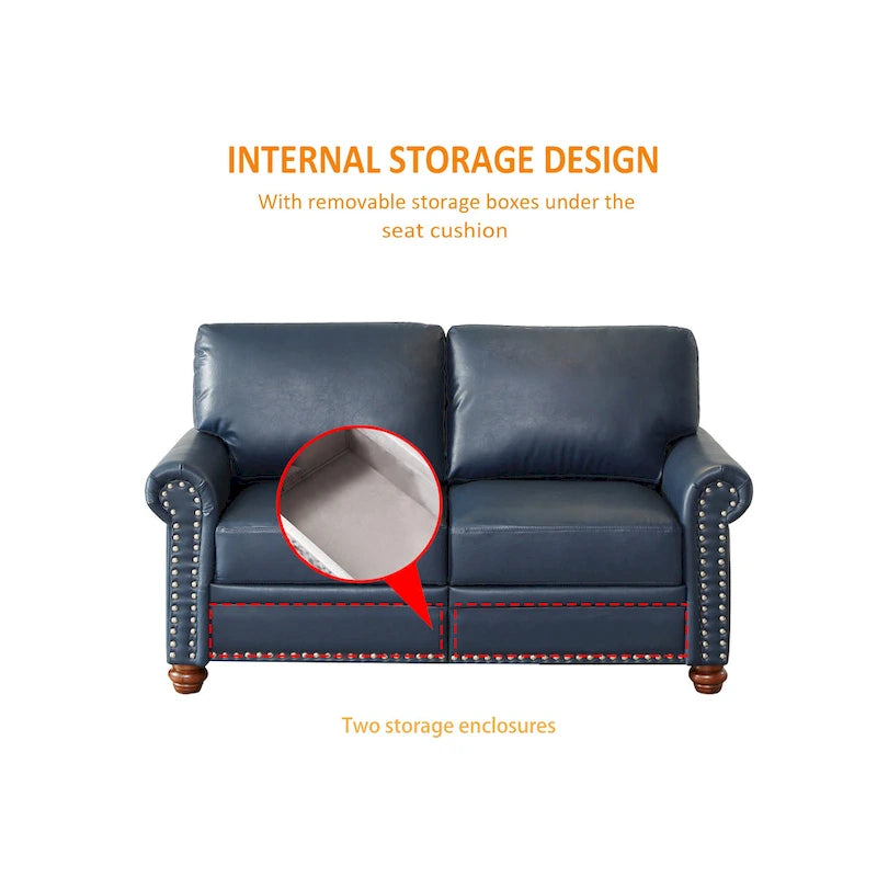 3-pieces Mid-Century Modern Faux Leather Sofa Set with Storage, 1+2+3 Seater