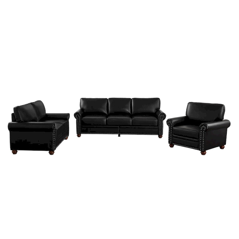 3-pieces Mid-Century Modern Faux Leather Sofa Set with Storage, 1+2+3 Seater