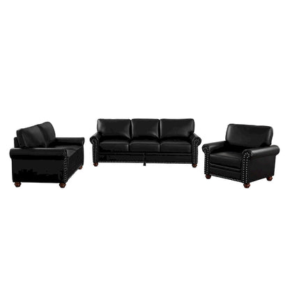 3-pieces Mid-Century Modern Faux Leather Sofa Set with Storage, 1+2+3 Seater