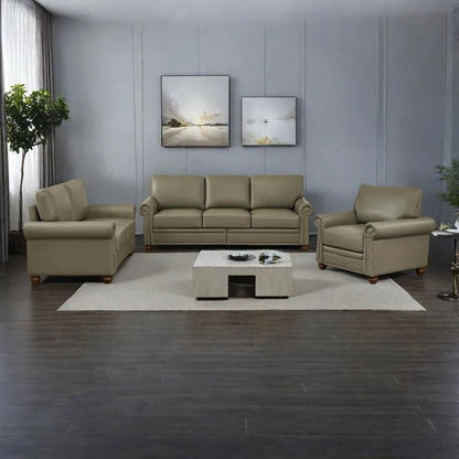 3-pieces Mid-Century Modern Faux Leather Sofa Set with Storage, 1+2+3 Seater