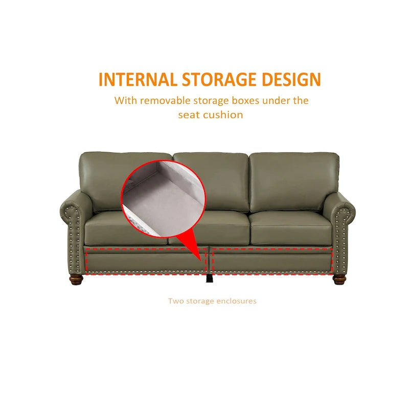 3-pieces Mid-Century Modern Faux Leather Sofa Set with Storage, 1+2+3 Seater