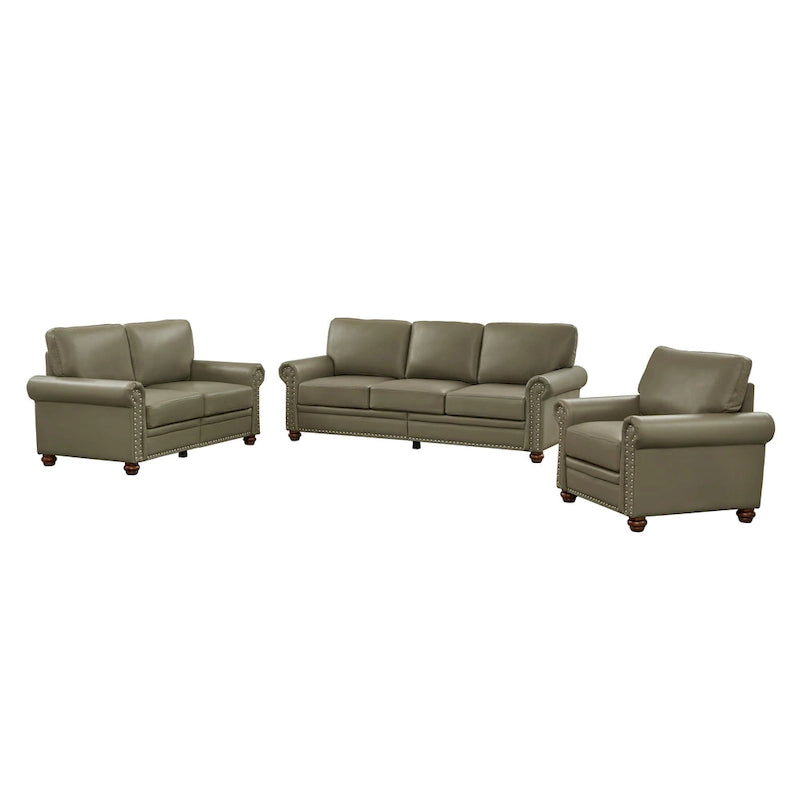 3-pieces Mid-Century Modern Faux Leather Sofa Set with Storage, 1+2+3 Seater