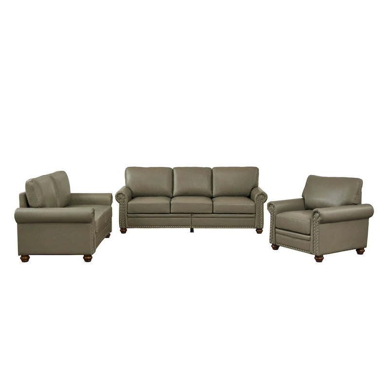 3-pieces Mid-Century Modern Faux Leather Sofa Set with Storage, 1+2+3 Seater