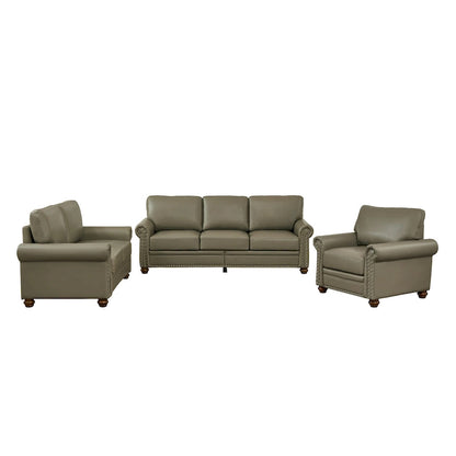 3-pieces Mid-Century Modern Faux Leather Sofa Set with Storage, 1+2+3 Seater