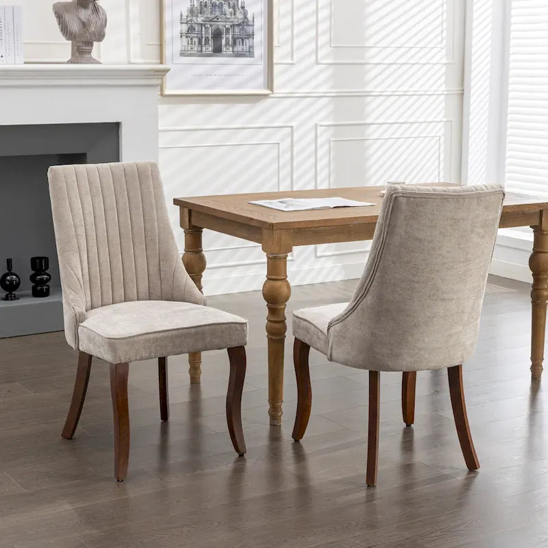 2-Piece Armless Dining Chairs Set with High Back, Upholstered Kitchen Accent Chairs with Curved Solid Wood Legs