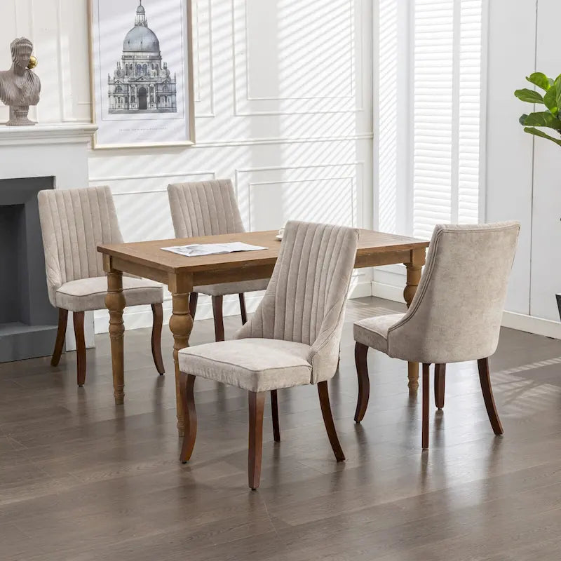 2-Piece Armless Dining Chairs Set with High Back, Upholstered Kitchen Accent Chairs with Curved Solid Wood Legs