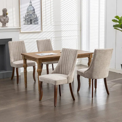 2-Piece Armless Dining Chairs Set with High Back, Upholstered Kitchen Accent Chairs with Curved Solid Wood Legs