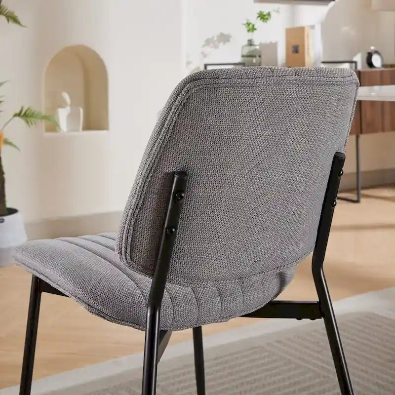 2 Piece Linen Dining Chair Set with Metal Legs, Curved Backrest Dining Room Chair Indoor Lounge Side Chair