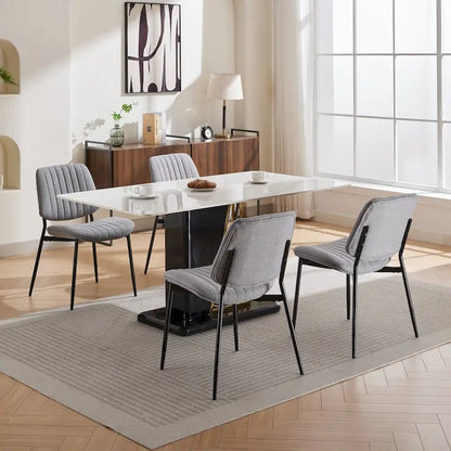 2 Piece Linen Dining Chair Set with Metal Legs, Curved Backrest Dining Room Chair Indoor Lounge Side Chair