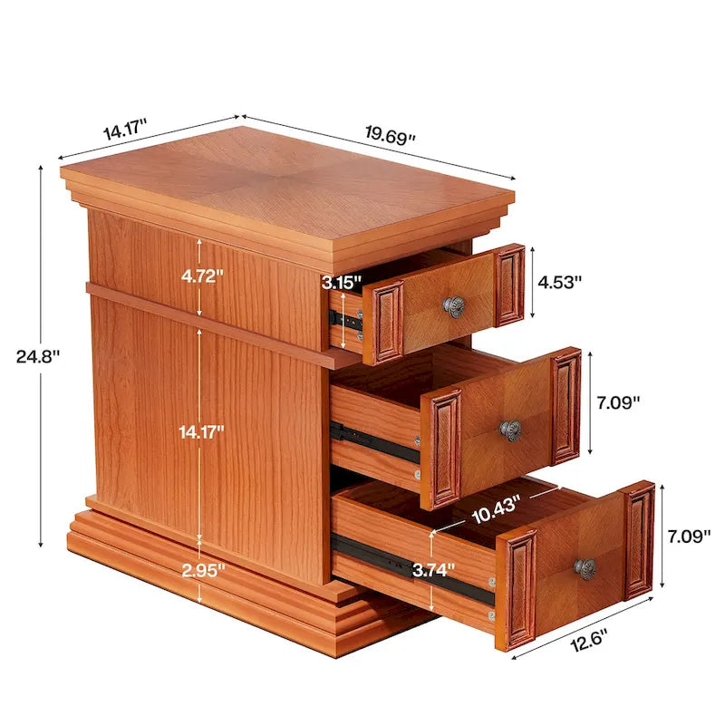 Narrow End Table with 3 Drawers, Vintage Sofa Side Table