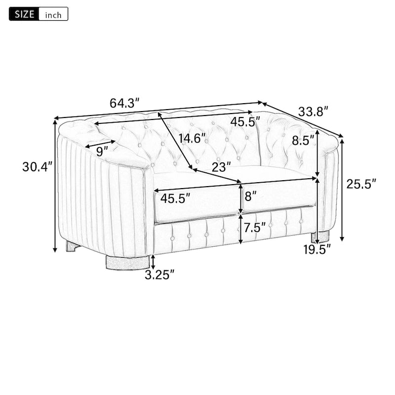 64.3 Velvet Upholstered Loveseat Sofa,Modern Loveseat Sofa with Thick Removable Seat Cushion,2-Person Loveseat Sofa Couch