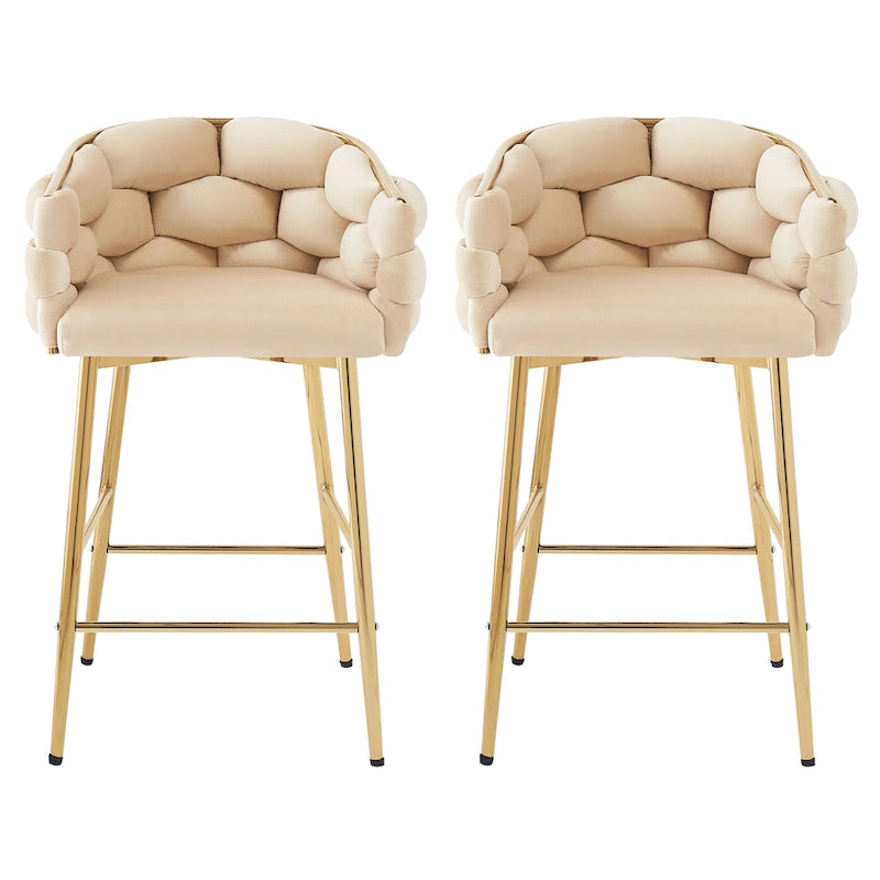 Modern 28-Inch Set of 2 Bar Stools with Velvet Padded Backrest Seat, Metal Legs for Dining Room Living Room and Bedroom