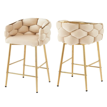 Modern 28-Inch Set of 2 Bar Stools with Velvet Padded Backrest Seat, Metal Legs for Dining Room Living Room and Bedroom
