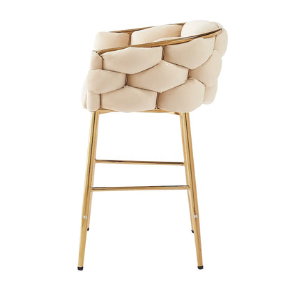 Modern 28-Inch Set of 2 Bar Stools with Velvet Padded Backrest Seat, Metal Legs for Dining Room Living Room and Bedroom