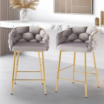 Modern 28-Inch Set of 2 Bar Stools with Velvet Padded Backrest Seat, Metal Legs for Dining Room Living Room and Bedroom