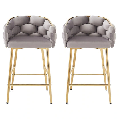 Modern 28-Inch Set of 2 Bar Stools with Velvet Padded Backrest Seat, Metal Legs for Dining Room Living Room and Bedroom