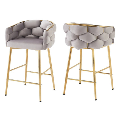 Modern 28-Inch Set of 2 Bar Stools with Velvet Padded Backrest Seat, Metal Legs for Dining Room Living Room and Bedroom