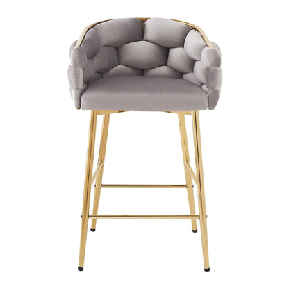 Modern 28-Inch Set of 2 Bar Stools with Velvet Padded Backrest Seat, Metal Legs for Dining Room Living Room and Bedroom