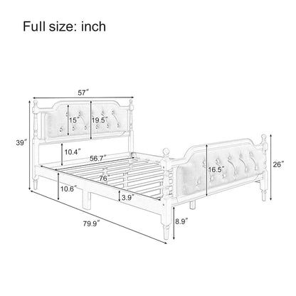 Traditional Style Solid Wood Bed Frame with Upholstered Tufted Headboard,No Box Spring Needed,Full Size, Antique Walnut
