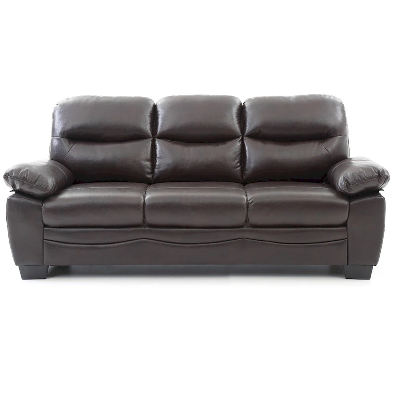Flared Arm Faux Leather Straight Sofa - 78 - Dark Brown