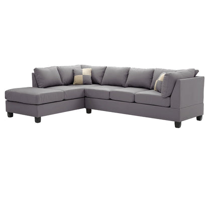 Reversible Faux Leather 4-Seater Sectional Sofa with Throw Pillows - 111 - Gray