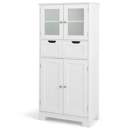 Costway Bathroom Floor Storage Cabinet Kitchen Cupboard with 2 Drawers