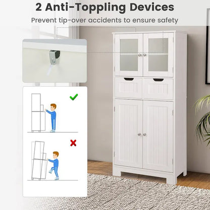 Costway Bathroom Floor Storage Cabinet Kitchen Cupboard with 2 Drawers