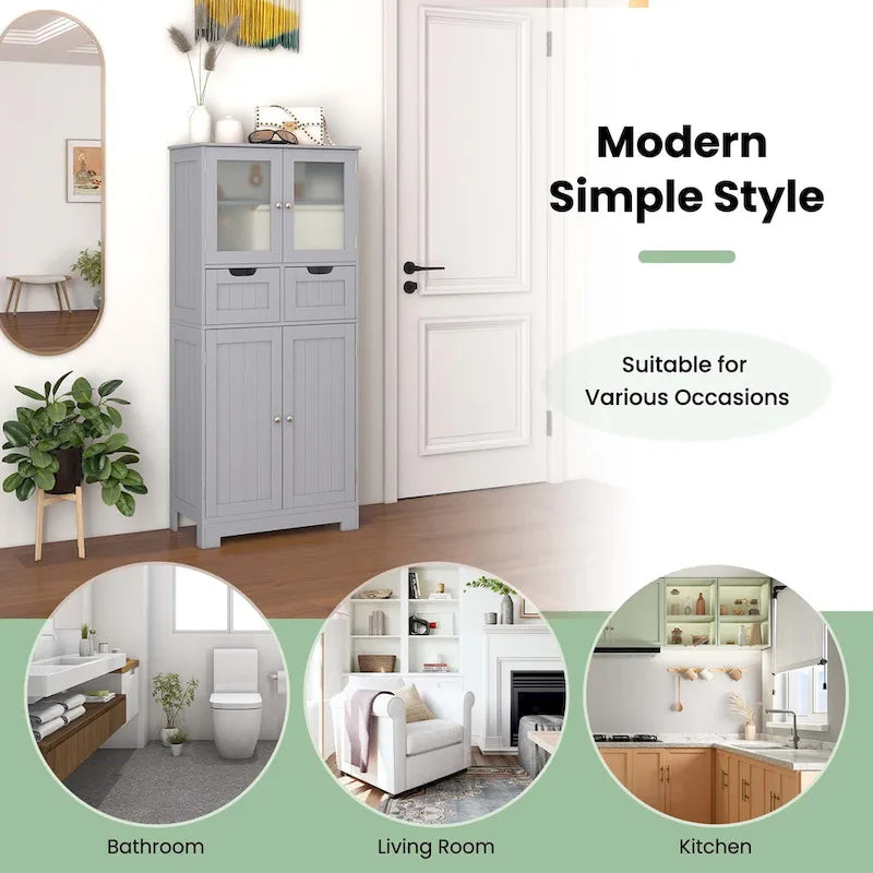 Costway Bathroom Floor Storage Cabinet Kitchen Cupboard with 2 Drawers