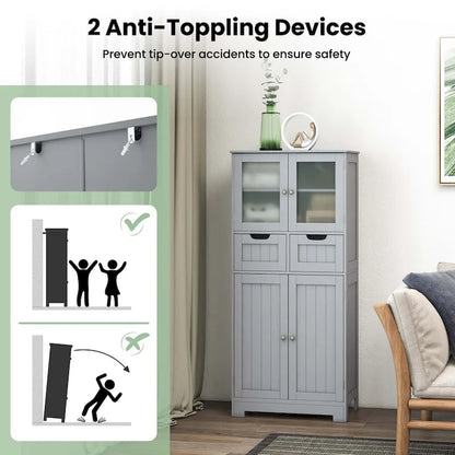 Costway Bathroom Floor Storage Cabinet Kitchen Cupboard with 2 Drawers